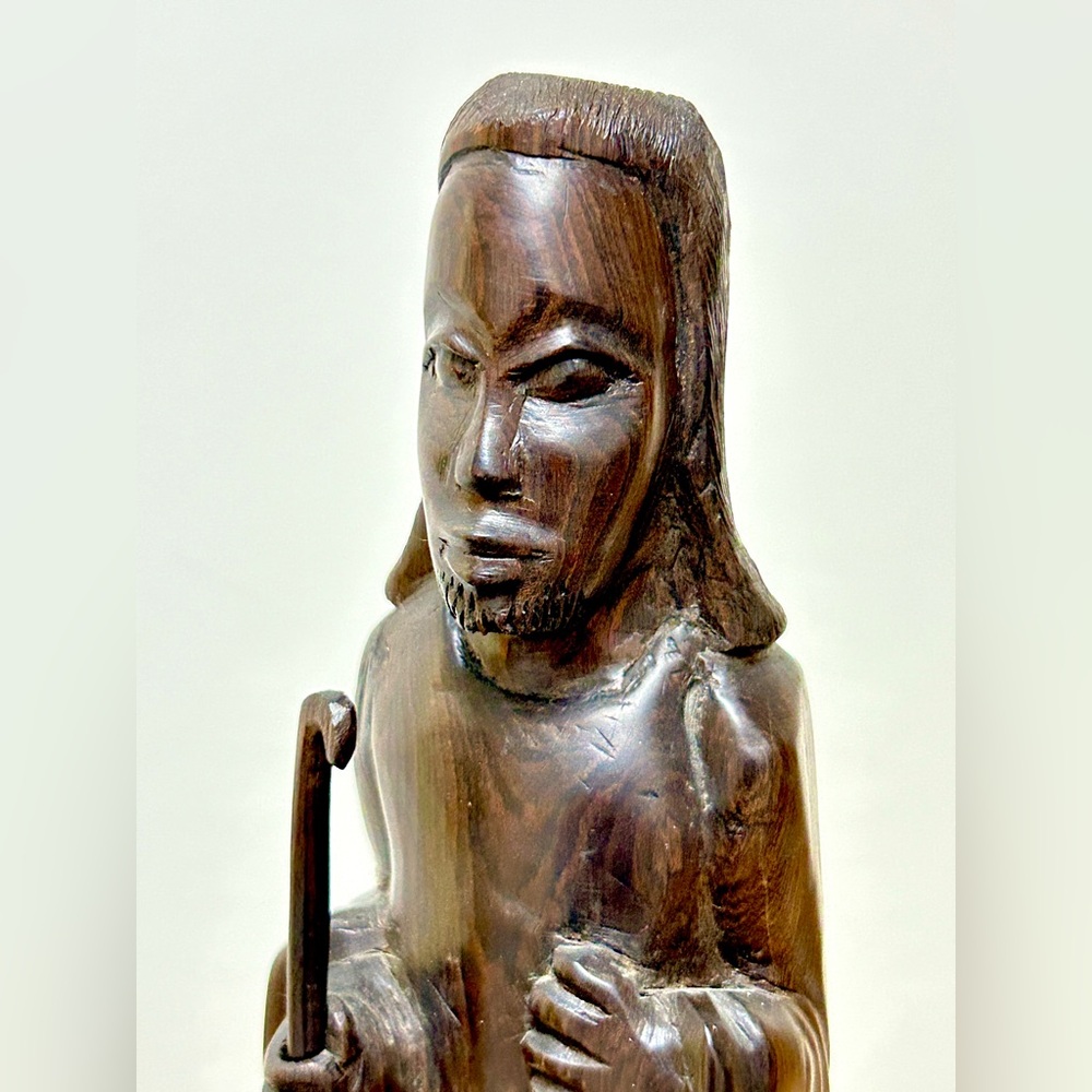 Vintage Ethiopian Artisan Hand Carved Ebony Wood African Shepherd Jesus Statue - Picture 4 of 16